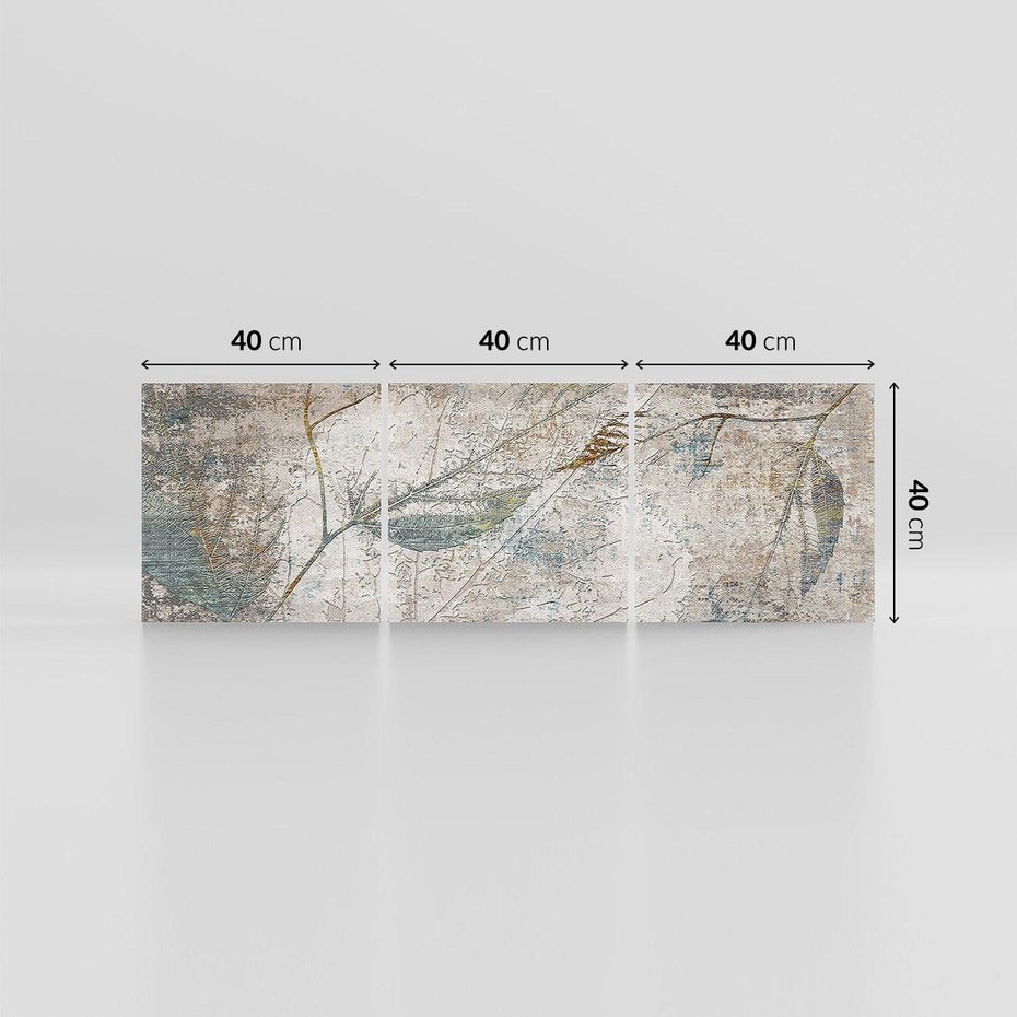 Obraz na płótnie 120x40 - Betonowe Wspomnienia Liści - odciski w betonie, odbitki