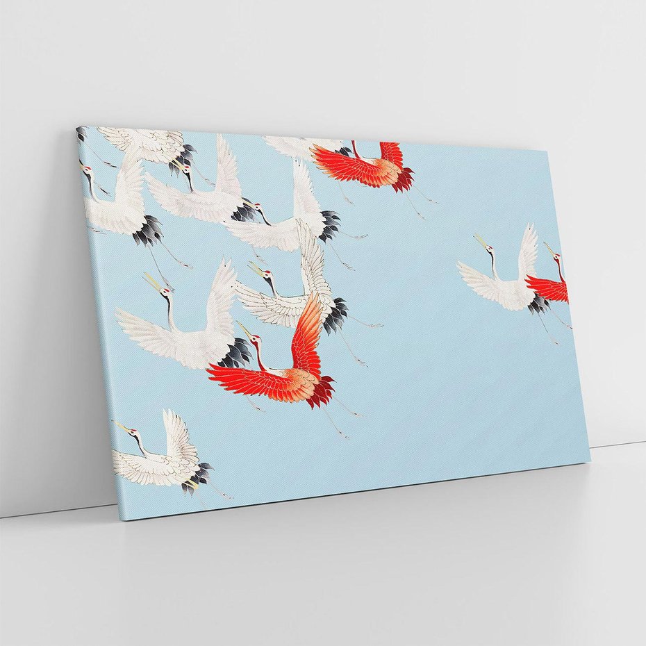 Obraz na płótnie 100x70 - Eteryczne Żurawie - lecące żurawie, orientalna sztuka