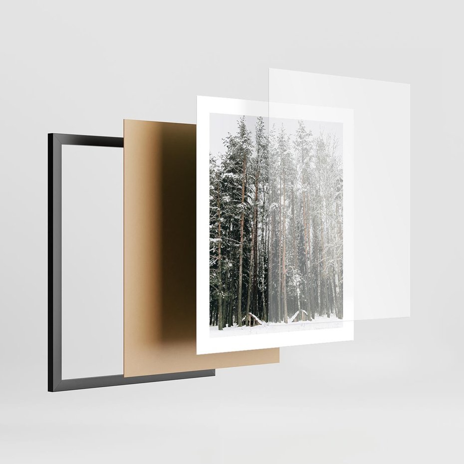 Plakat w ramie 40x50 - Sypiący Śnieg - las w zimie, drzewa pod śniegiem - rama czarna
