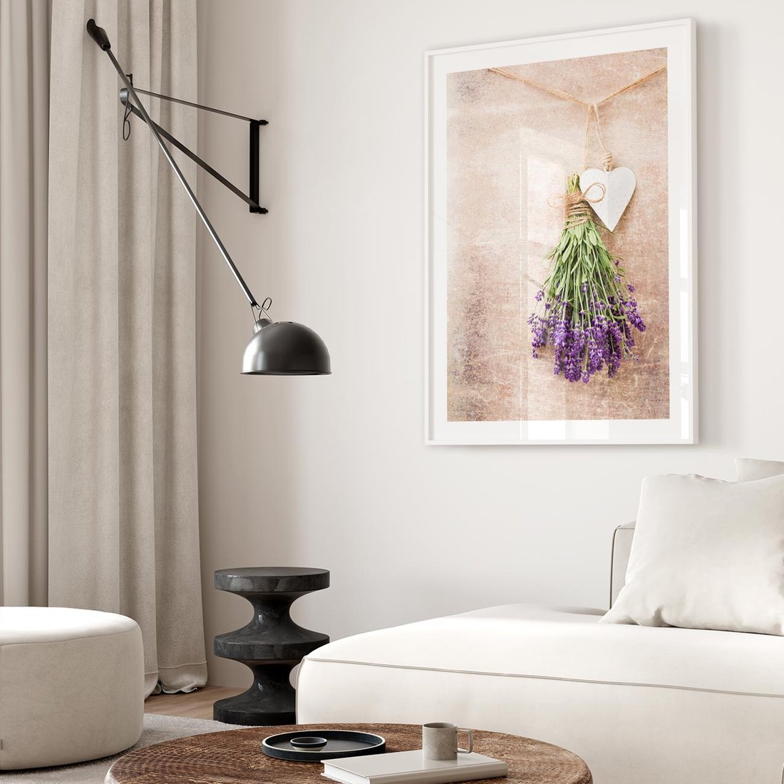 Plakat w ramie 30x40 - Romantyczny urok - lawenda, bukiet - rama biała