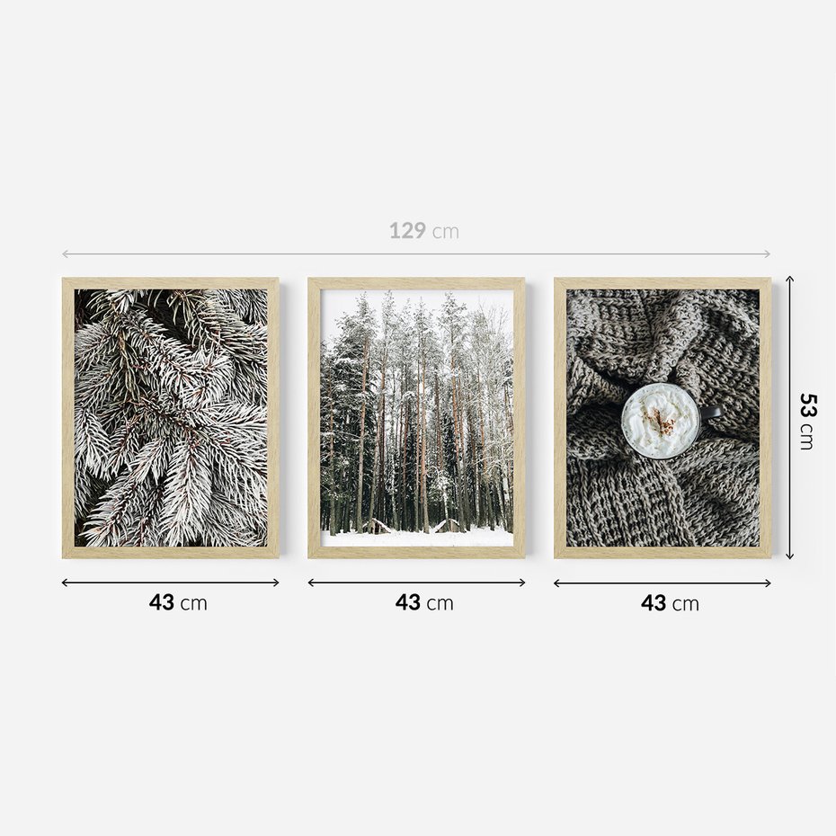 Zestaw obrazy w ramie 40x50 galeria - Las, zima, kawa - rama drewno
