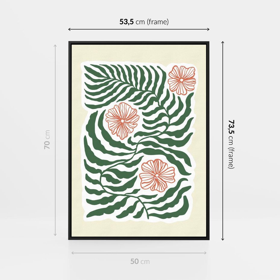 Obraz w ramie 50x70 - Migocące Wzory - abstrakcyjna kompozycja, paprocie - rama czarna