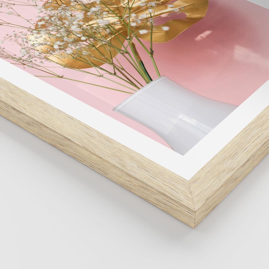 Plakat w ramie 30x40 - Blask Natury - złote, liście - rama drewno