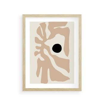 Plakat w ramie 40x50 - Eksploracja Abstrakcji - beżowa absrakcyjna kompozycja, czarny akcent - rama drewno