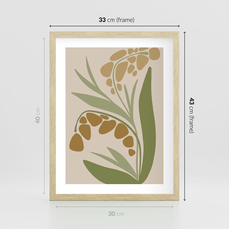 Plakat w ramie 30x40 - Minimalizm z Roślinami - nowoczesny plakat, roślinność - rama drewno