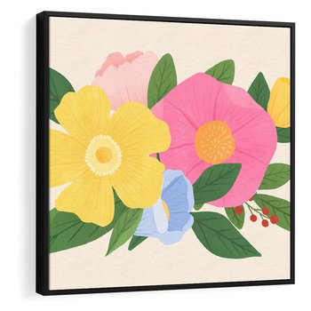 Obraz w ramie 50x50 - Kwiatowy Uśmiech - kwiaty, akwarela - rama czarna
