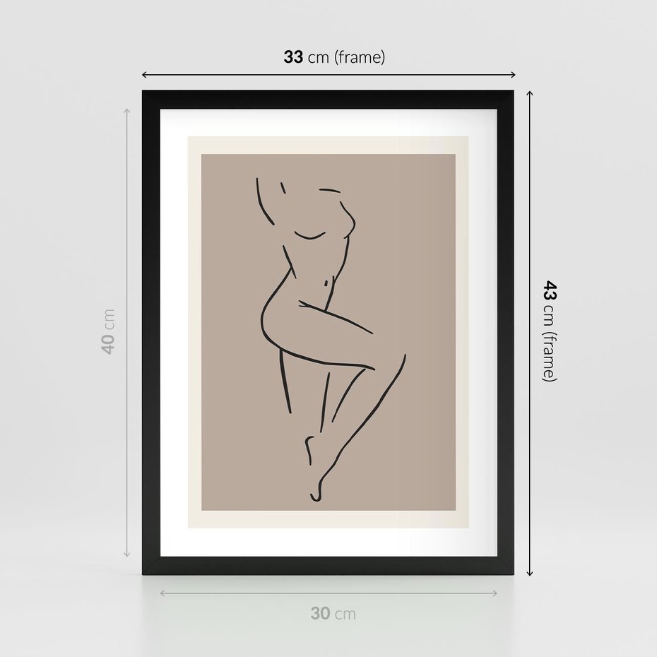 Plakat w ramie 30x40 - Zanikająca Wyobraźnia - mnimalistyczny akt, beżowa tonacja - rama czarna