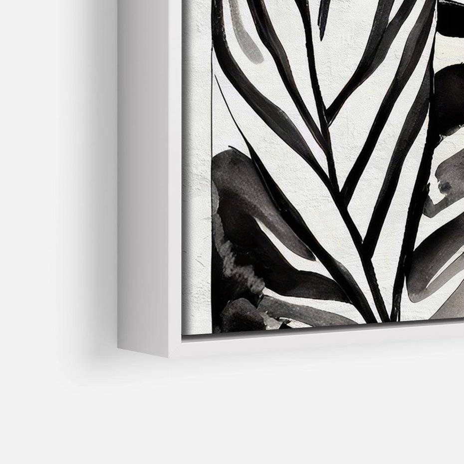 Obraz w ramie 100x70 - Czarne Liście - akwarelowy obraz, czarno biały - rama biała