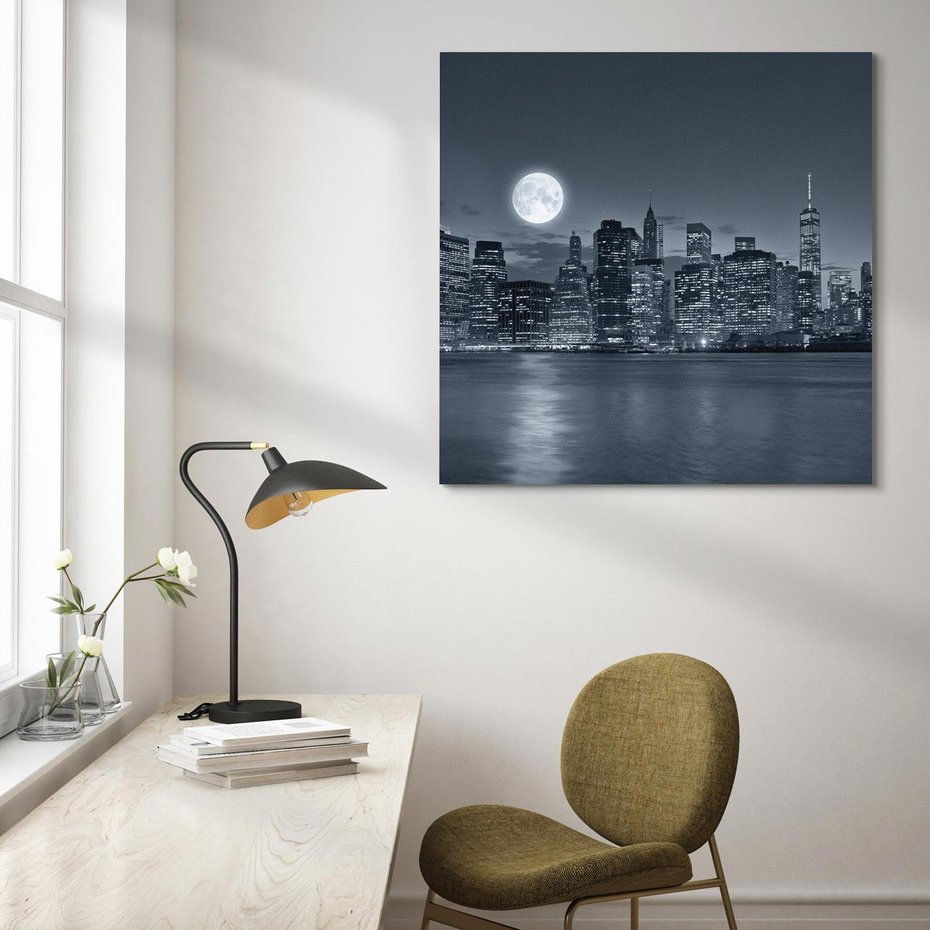 Obraz na płótnie 70x70 - Księżyc nad miastem nocą - księżyc, miasto