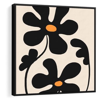 Obraz w ramie 50x50 - Wyjątkowość Boho - minimalistyczny abstrakcyjny obraz, prymitywne kwiaty - rama czarna