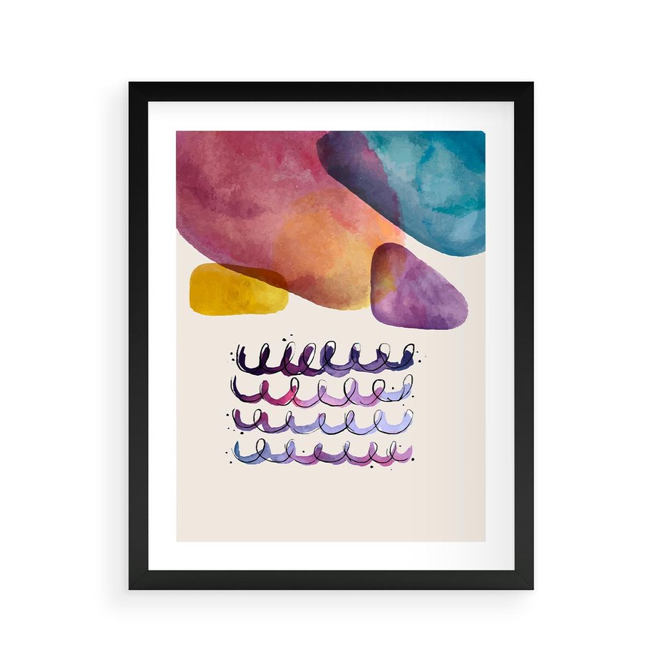 Plakat w ramie 40x50 - Impresje Akwarelowej Przestrzeni - kolorowe pastelowe plamy, rozmyte żywe kolory - rama czarna