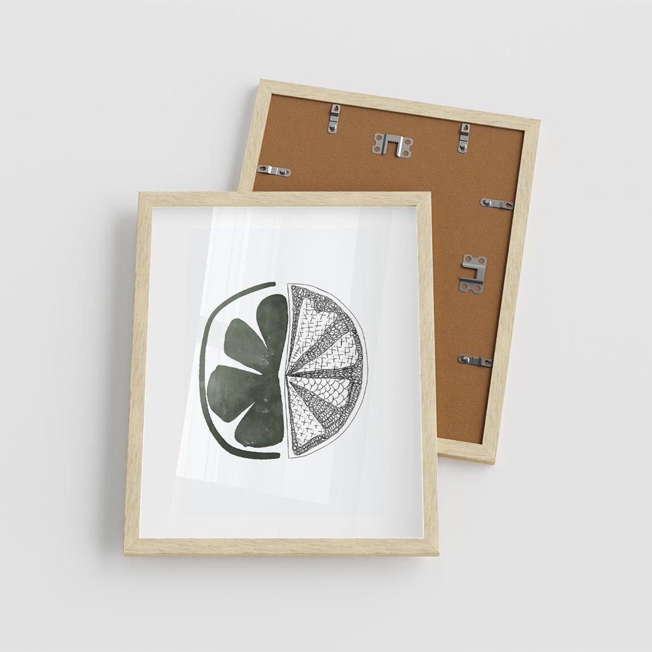Plakat w ramie 40x50 - Cytrynowe Echo - minimalistyczny plakat, cytryna - rama drewno