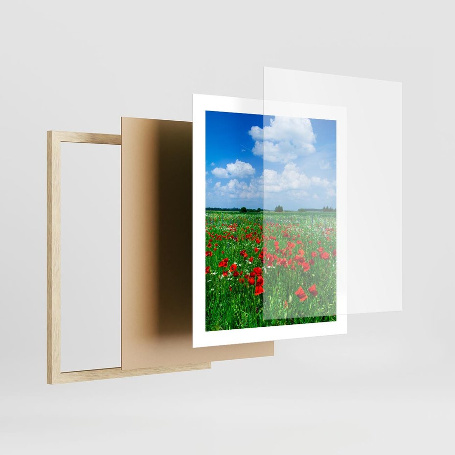 Plakat w ramie 40x50 - Kolorowa łąka pełna maku - łąka, maki - rama drewno