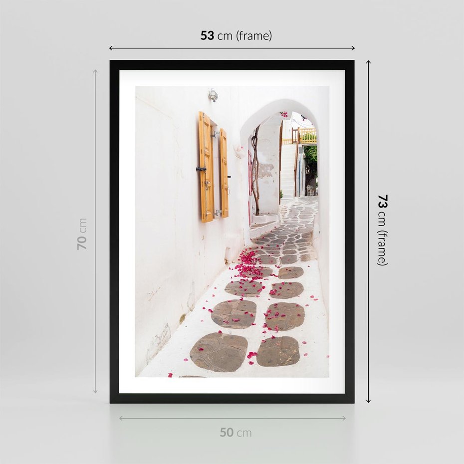 Plakat w ramie 50x70 - Urok Południowej Uliczki - uliczka, południe - rama czarna