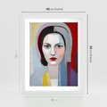 Plakat w ramie 40x50 - Kolorowe Granice Form - abstrakcyjny obraz olejny, portret twarzy kobiety - rama biała