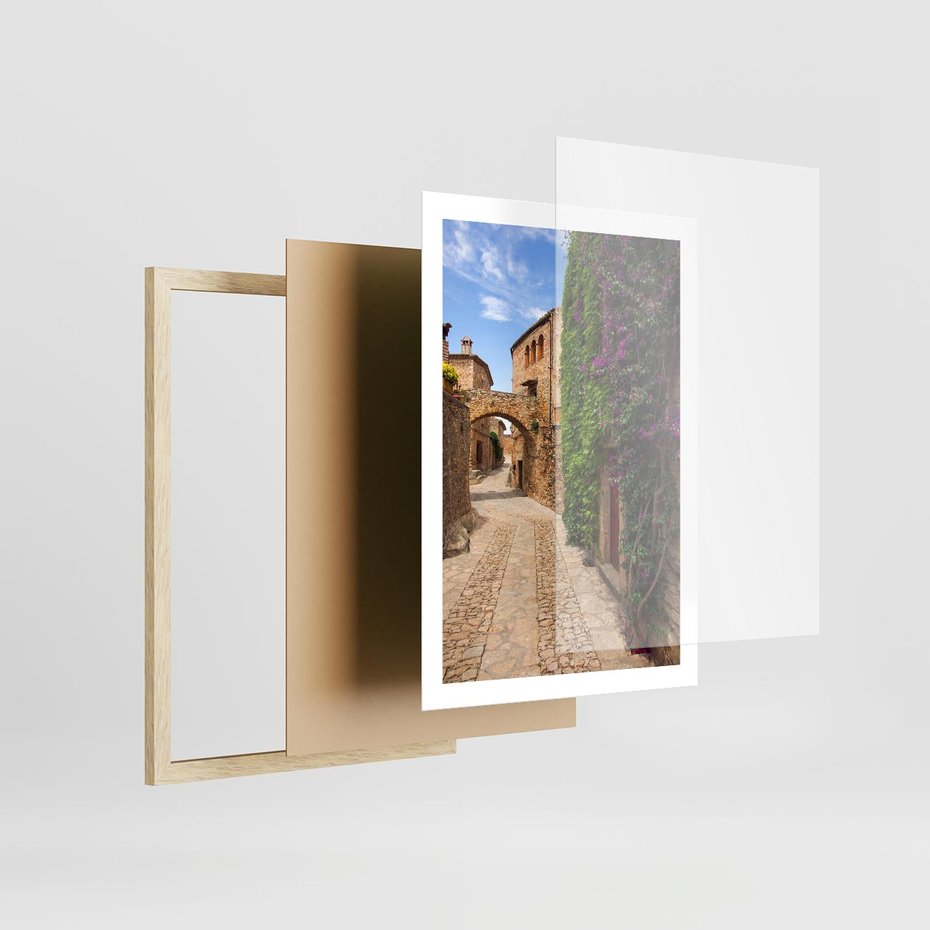 Plakat w ramie 50x70 - Uliczka pełna perspektywy i tajemnicy - uliczka, perspektywa - rama drewno