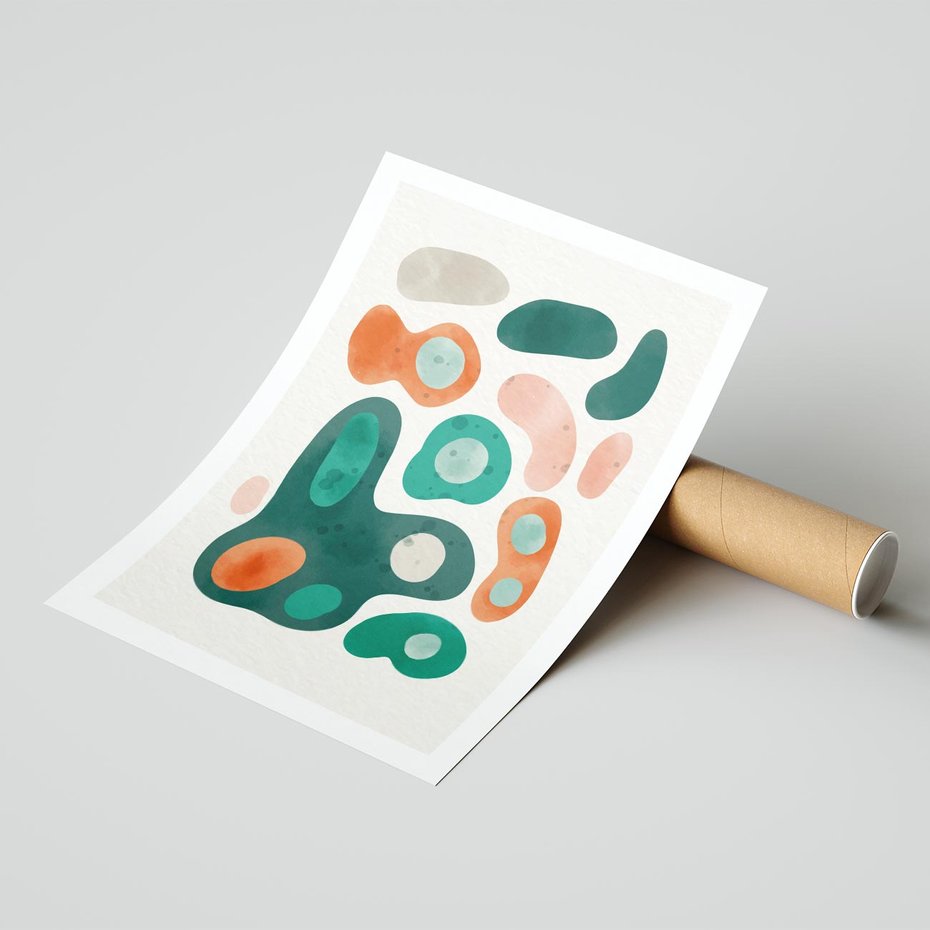 Plakat bez ramy 50x70 - Kolorowe Przenikanie - przypadkowe abstrakcyjne plamy, pomarańczowy i zielony