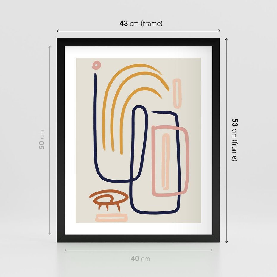 Plakat w ramie 40x50 - Abstrakcyjne Mrugnięcie - abstrakcja w stylu picasso, beżowe tło - rama czarna