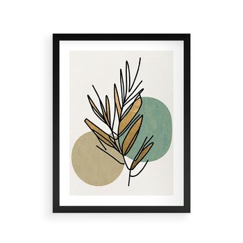 Plakat w ramie 50x70 - Migocące Ścieżki Wizji - abstrakcyjny obraz boho, liście - rama czarna