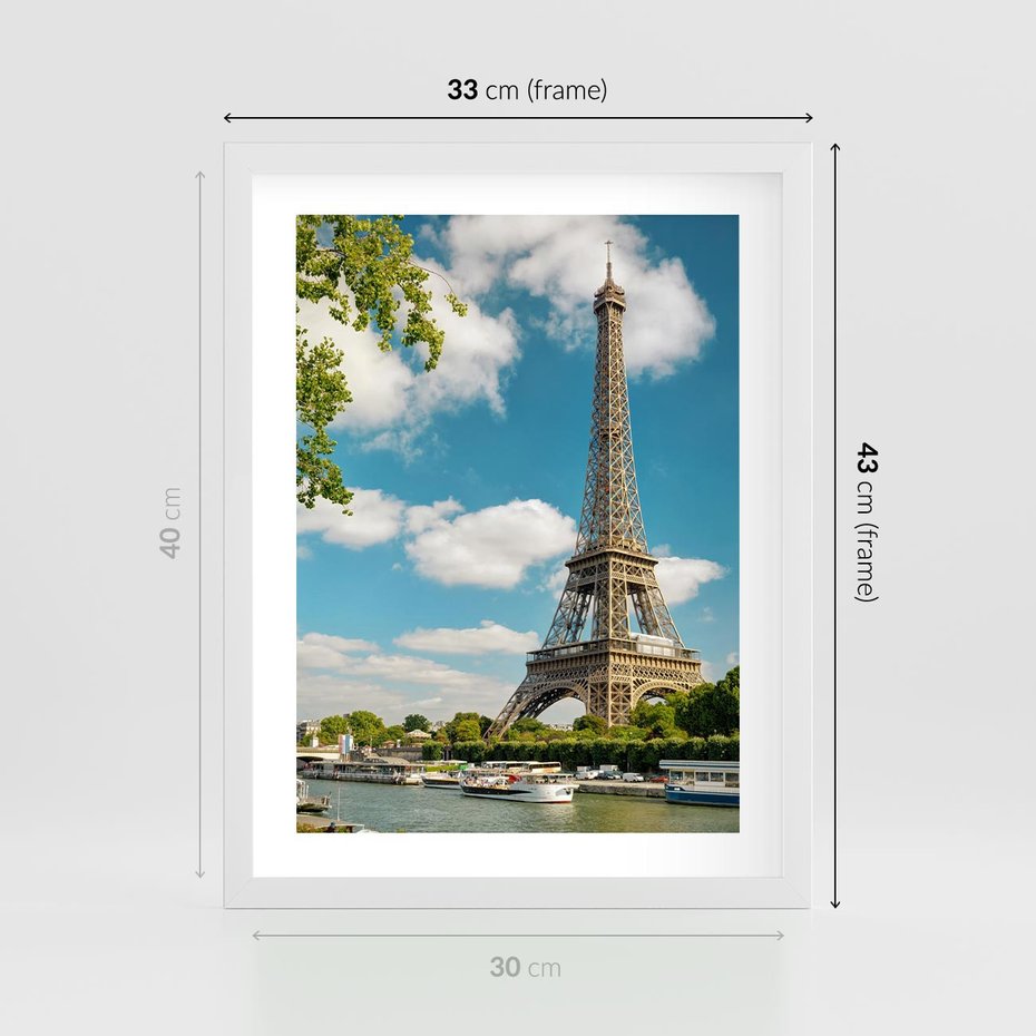 Plakat w ramie 30x40 - Paryż Eiffla - Paryż, Eiffla - rama biała