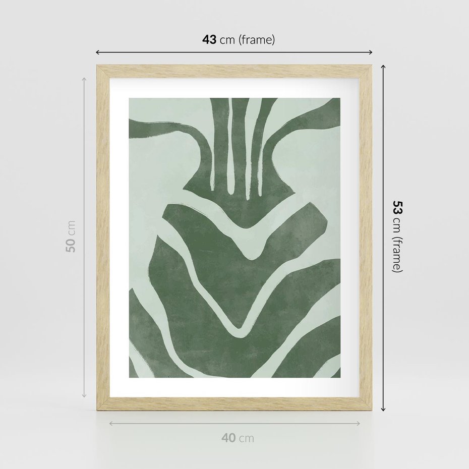 Plakat w ramie 40x50 - Zieleń Odpoczynku - zielony plakat, nieregularne splątane linie - rama drewno