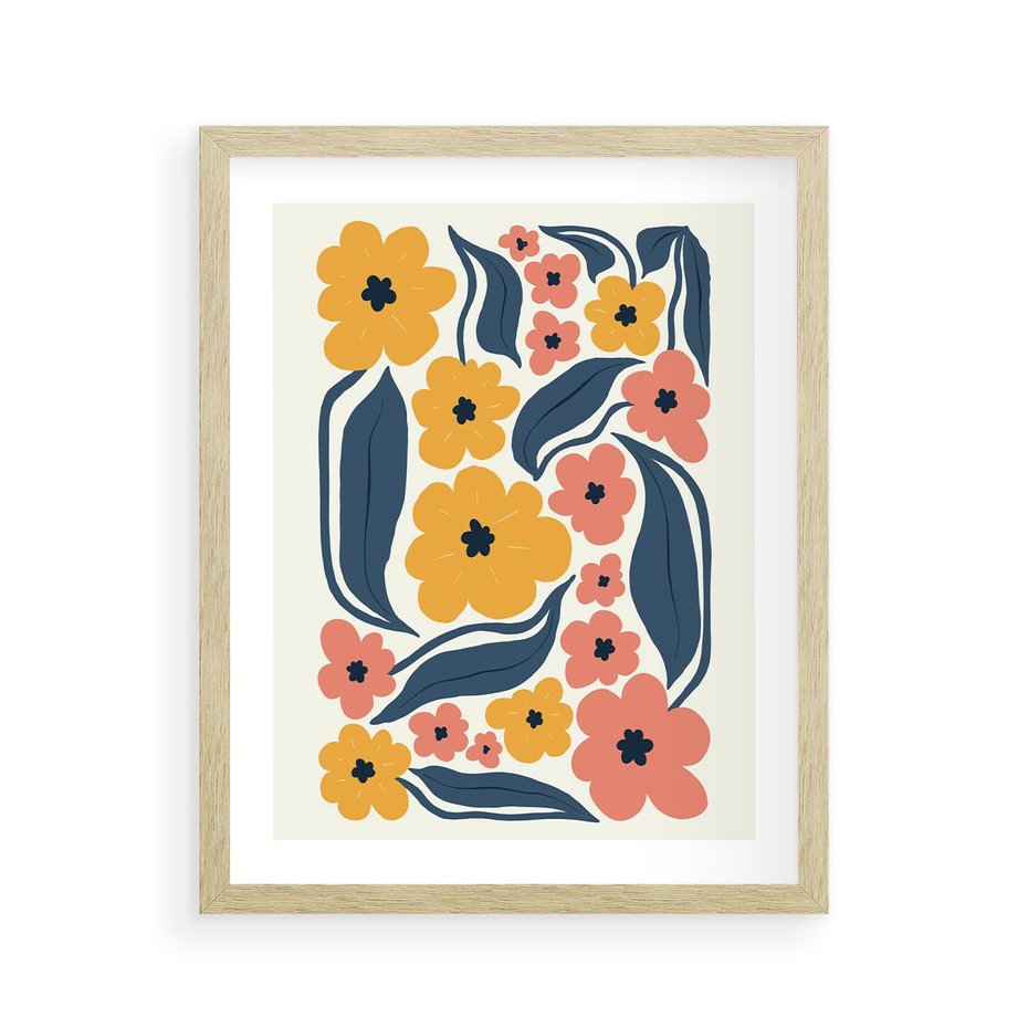 Plakat w ramie 40x50 - Pastelowe Impresje - pastelowe kwiaty, abstrakcyjna kompozycja - rama drewno