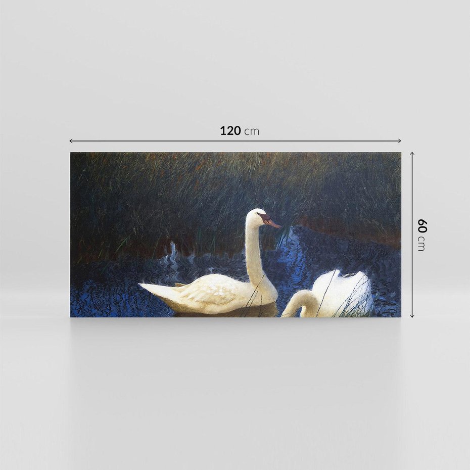 Obraz na płótnie 120x60 - "Łabędzie w trzcinach" (1907) Bruno Liljefors - Reprodukcja - reprodukcja, obraz na płótnie