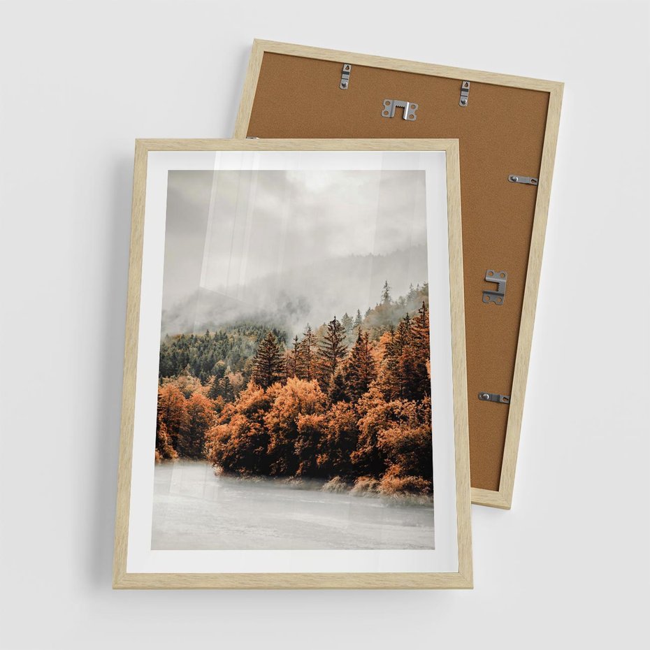 Plakat w ramie 50x70 - Jesienna Mgła - las, góry - rama drewno