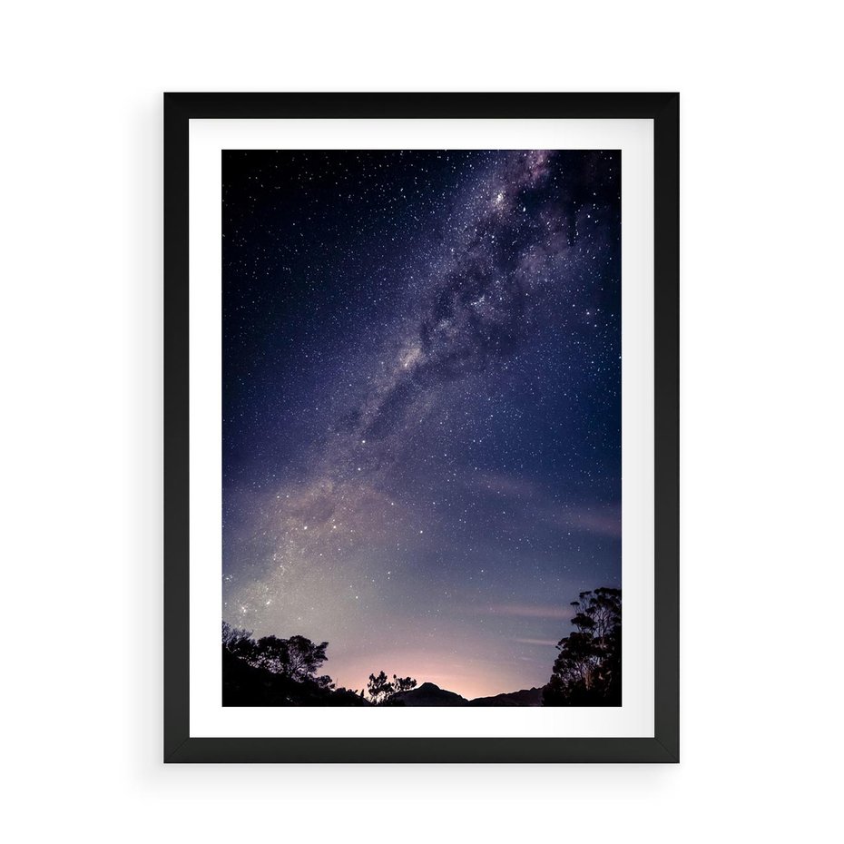 Plakat w ramie 50x70 - Gwiaździste Ujęcie - gwiaździste niebo, noc - rama czarna