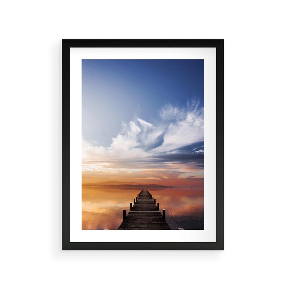 Plakat w ramie 30x40 - Magia Chwili - pomost, zachód - rama czarna