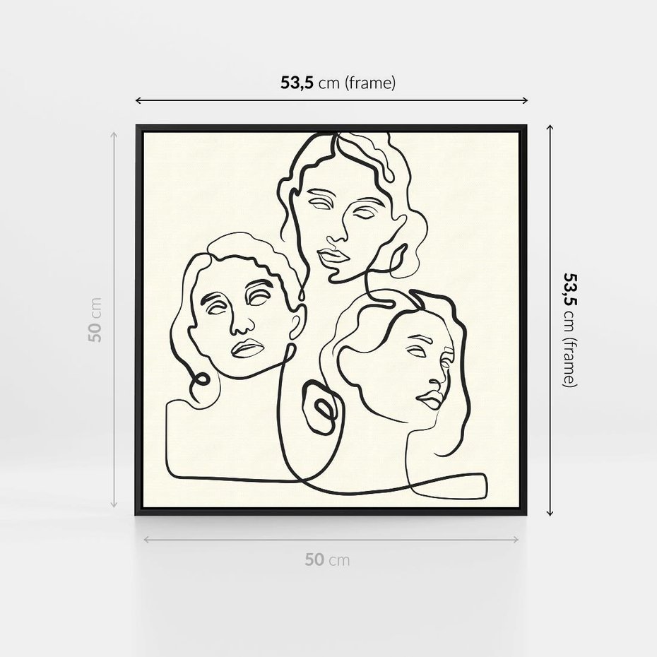 Obraz w ramie 50x50 - Trzy Kobiety - 3 kobiety, antyczny posag - rama czarna