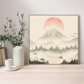 Obraz w ramie 80x80 - Przyroda Japonii - japońska akwarela, góry - rama drewno