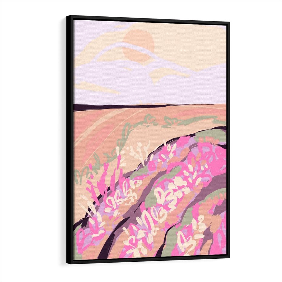 Obraz w ramie 70x100 - Harmonijny Świt - pastelowy krajobraz, nowoczesny plakat - rama czarna
