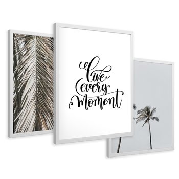 Zestaw obrazy w ramie 30x40 galeria - Pozytywny, cytat, palmy, wakacje - rama biała