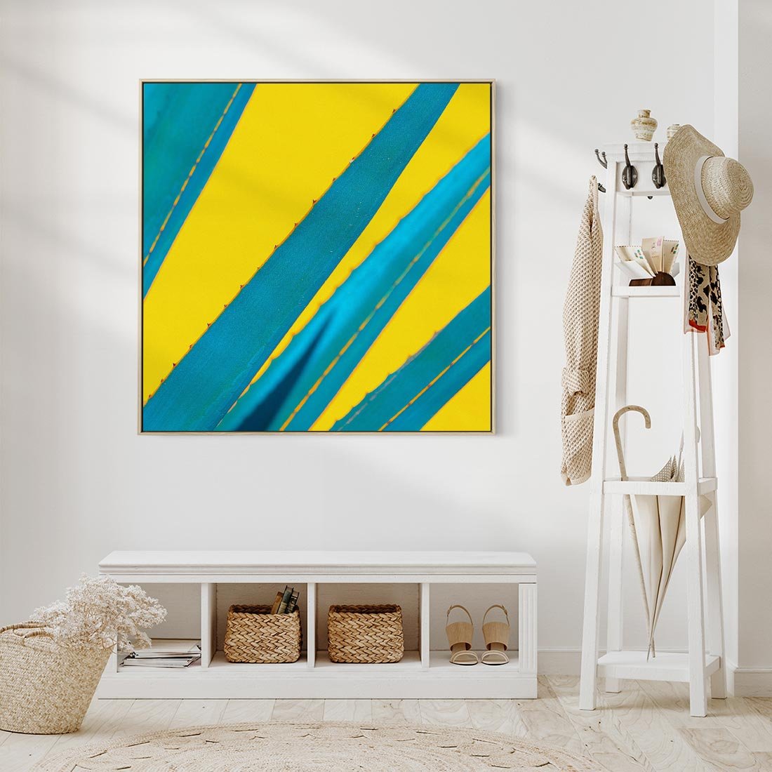 Obraz w ramie 50x50 - Świeżość Natury - aloes, liście - rama drewno