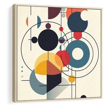 Obraz w ramie 50x50 - Rozbijające Barwne Granice - abstrakcyjna geometryczna kompozycja, koła linie - rama drewno