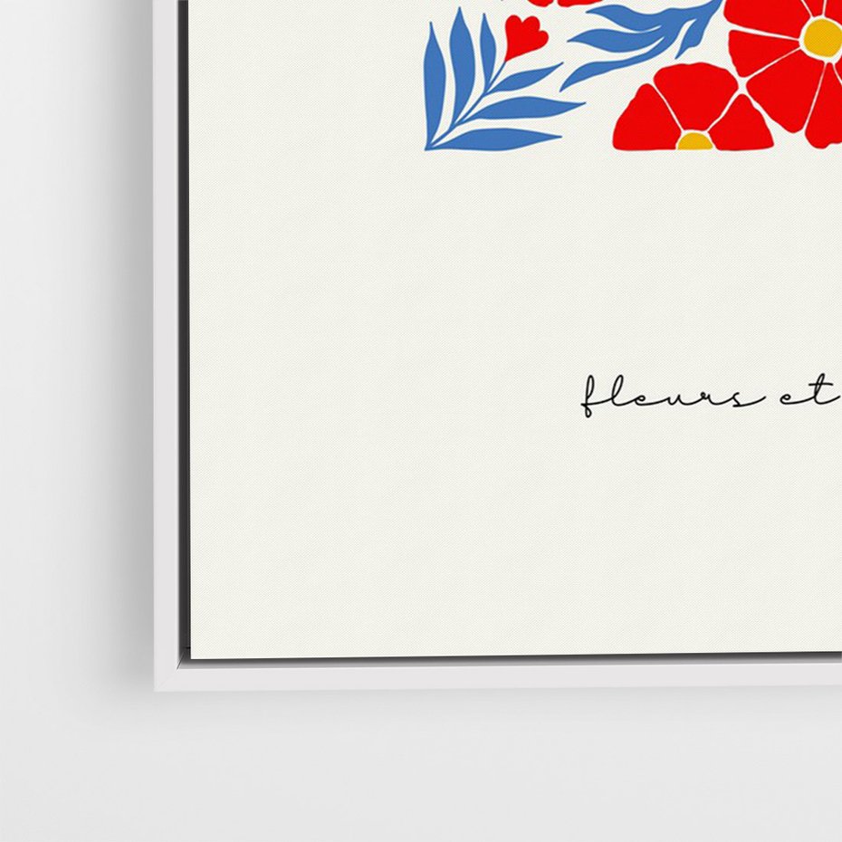 Obraz w ramie 50x70 - Tajemnicza Droga - nowoczesna kwiatowa kompozycja, czerwony i niebieski - rama biała