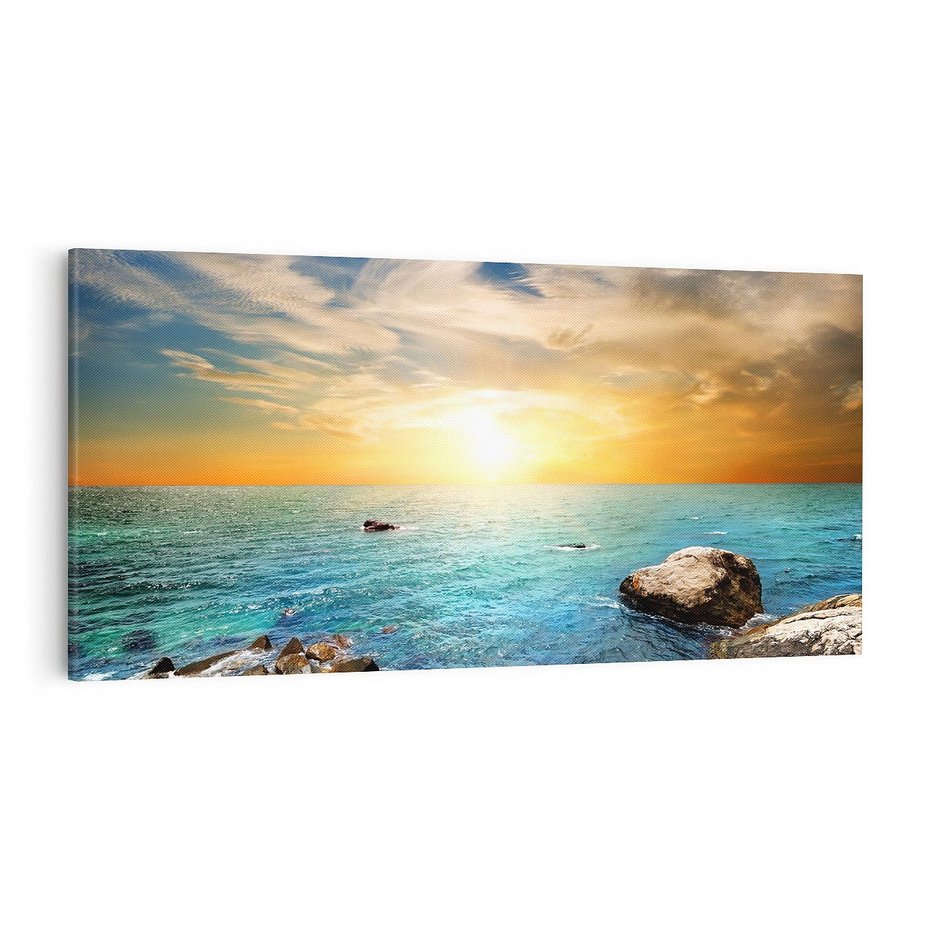 Obraz na płótnie 120x60 - Zachód słońca na plaży - plaża, zachód