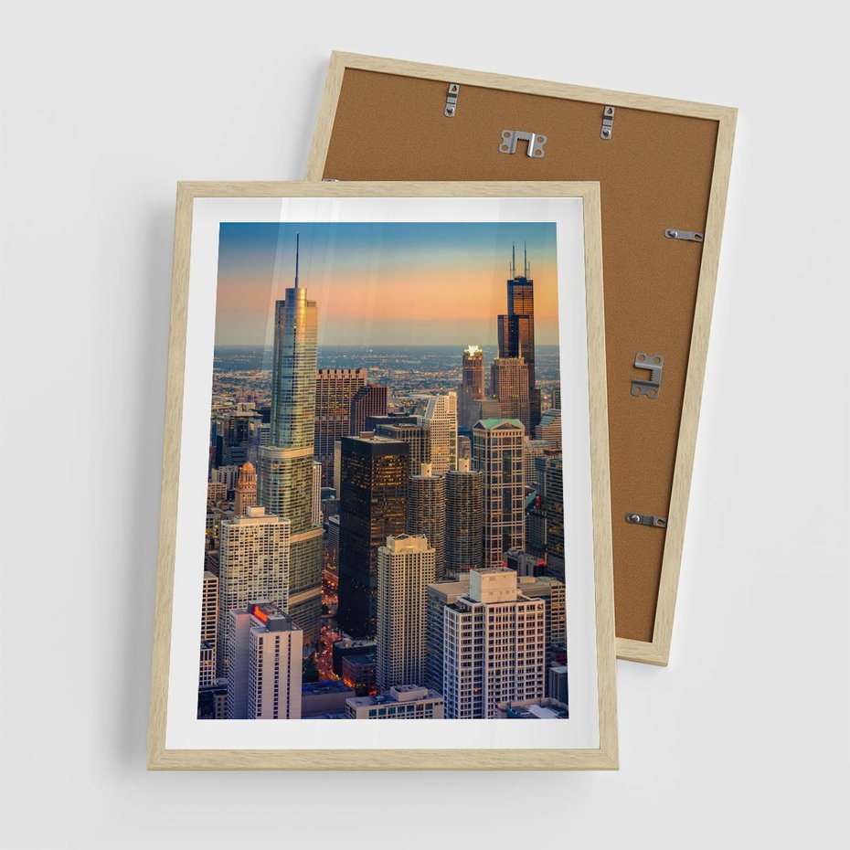 Plakat w ramie 50x70 - Wieżowce Nowego Jorku - Manhattan, wieżowce - rama drewno