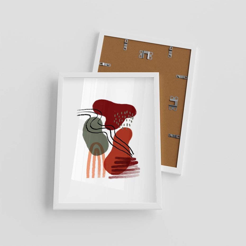 Plakat w ramie 30x40 - Boho Przenikanie - abstrakcyjna sztuka, boho kształty - rama biała