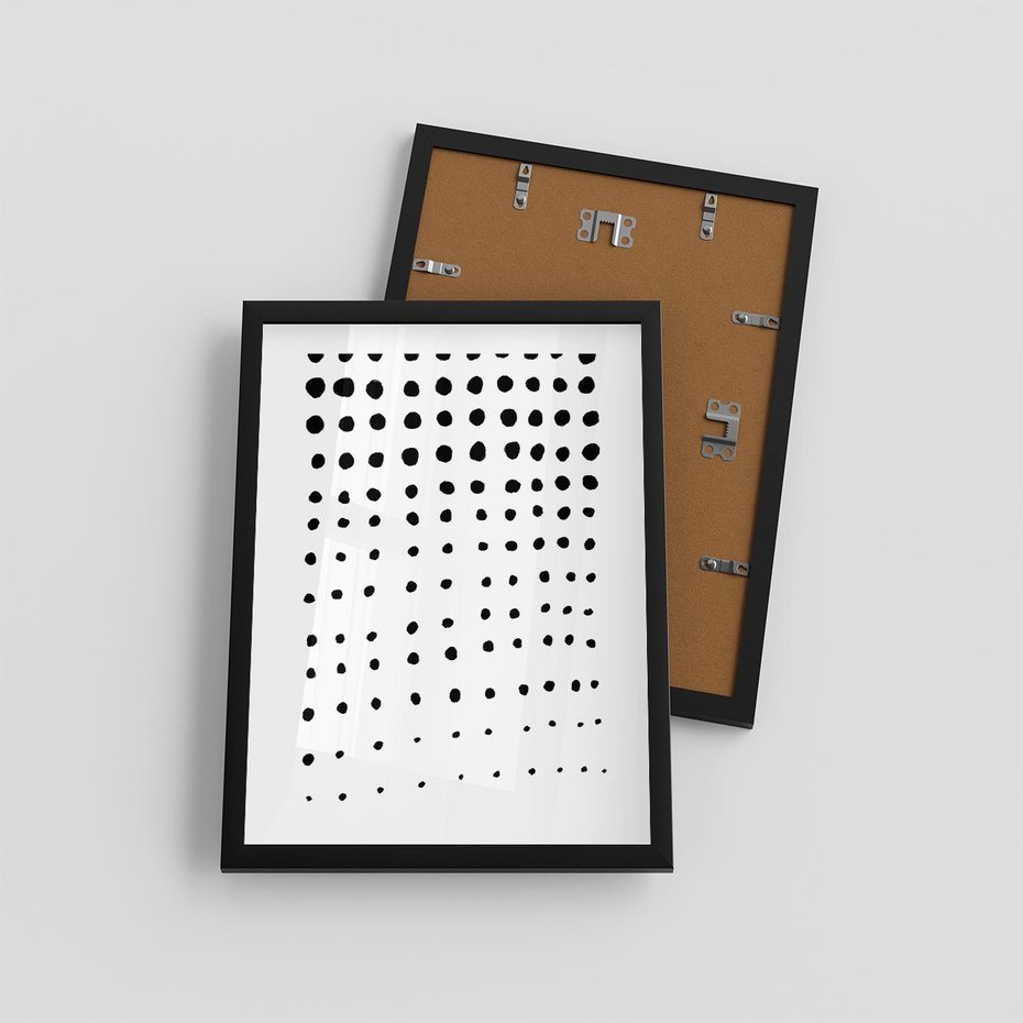 Plakat w ramie 30x40 - Abstrakcyjna Transformacja - abstrakcyjna kompozycja z czarnych kropek, minimalistyczny czarno bialy plakat - rama czarna