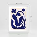 Plakat w ramie 30x40 - Bezgraniczne Echa Serca - abstrakcyjny obraz plakat, dziwne niebieskie kształty przypominają kwiat - rama biała