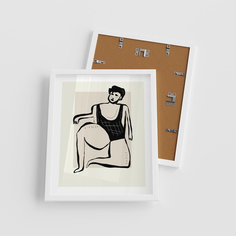 Plakat w ramie 40x50 - Szkic Kobiety w Czerni i Bieli - grafika, modern - rama biała