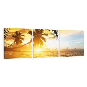 Obraz na płótnie 120x40 - Sielska plaża z palmami i morzem - plaża, morze