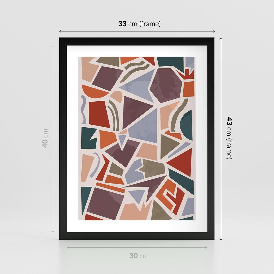 Plakat w ramie 30x40 - Intrygujące Rozbicie - gemoetryczne kształty, mozaika - rama czarna