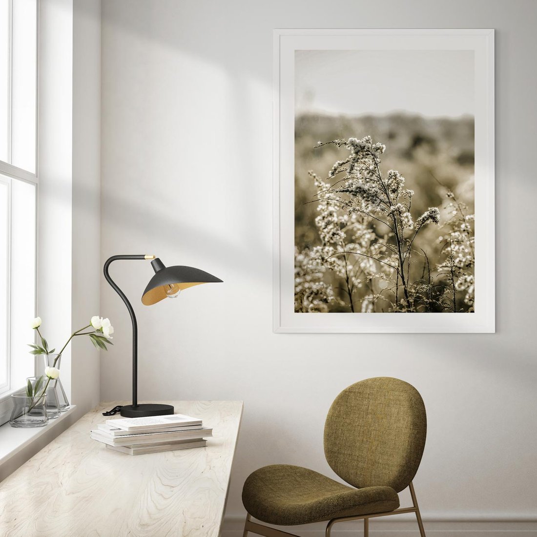 Plakat w ramie 50x70 - Pampas i Bocho - suche trawy, bocho - rama biała