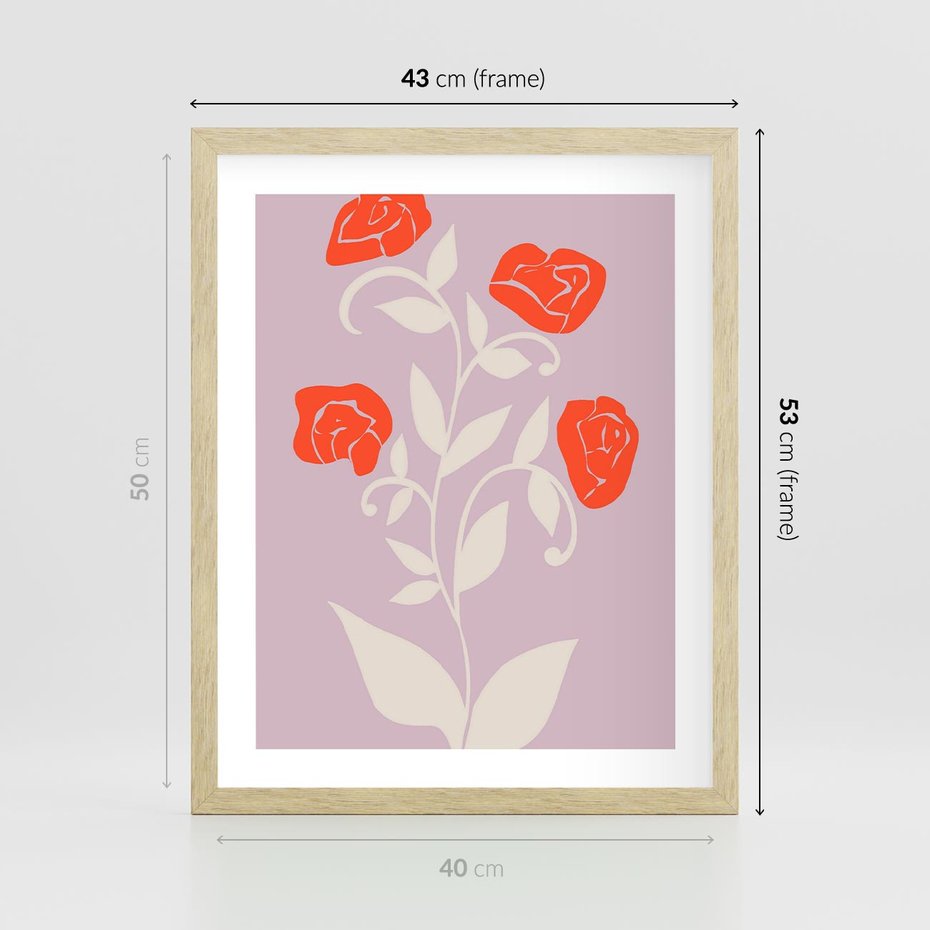 Plakat w ramie 40x50 - Migotliwe Widzenie Kwiatów - nowoczesny plakat, roślinne motywy - rama drewno
