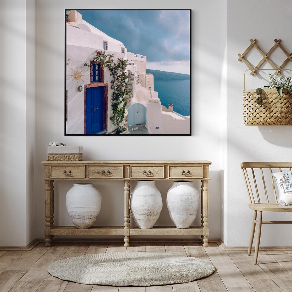 Obraz w ramie 50x50 - Urok Greckiej Wyspy - Santorini, Grecja - rama czarna