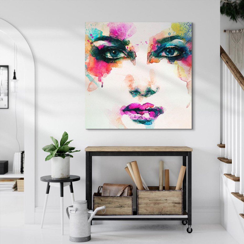 Obraz na płótnie 40x40 - Eteryczna Głębia Dusz - portret twarz kobiety, wyraziste oczy