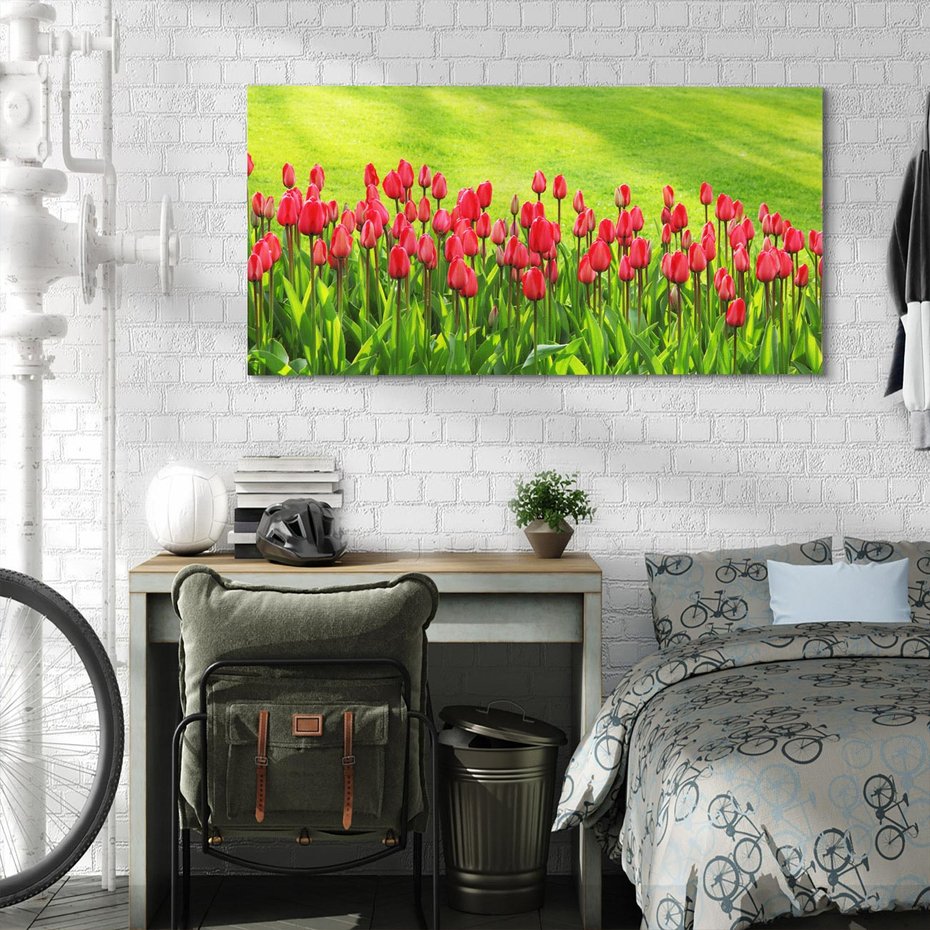 Obraz na płótnie 140x70 - Tulipanowy raj - kwiat, kwiaty